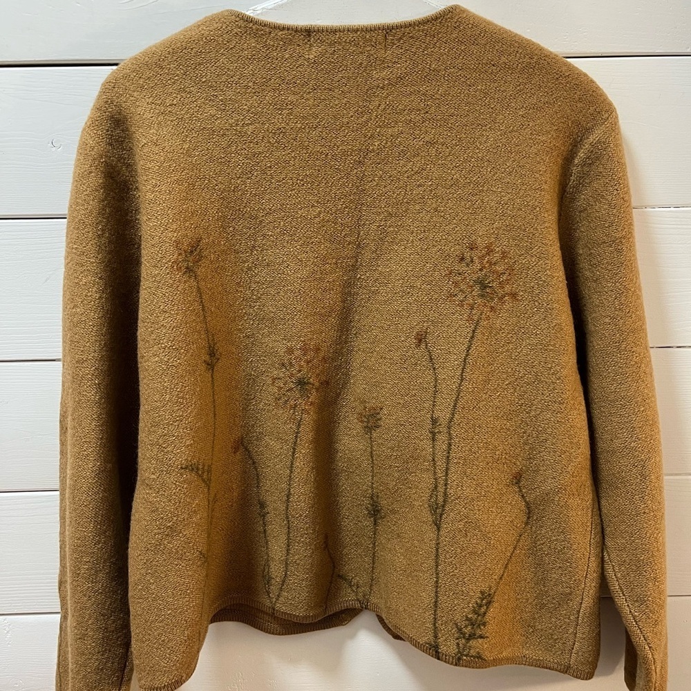 SIGNATURE SPORTS Camel Wool Zip Cardigan Floral Motif Size L - Picture 7 of 10